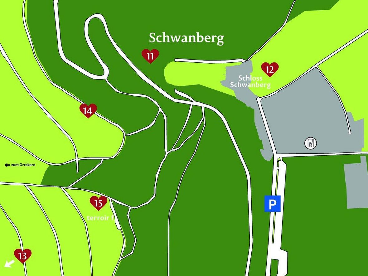 Karte der besonderen Trauorte auf dem Schwanberg und in den Weinbergen